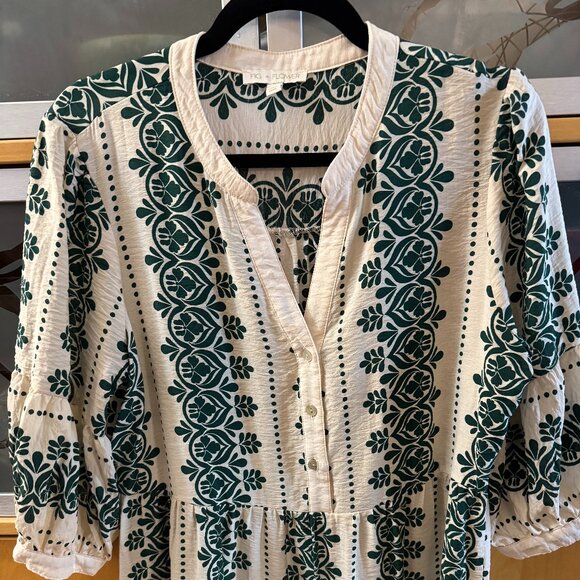 Fig and Flower Cream and Green Floral Midi Dress Size L - Picture 2 of 6